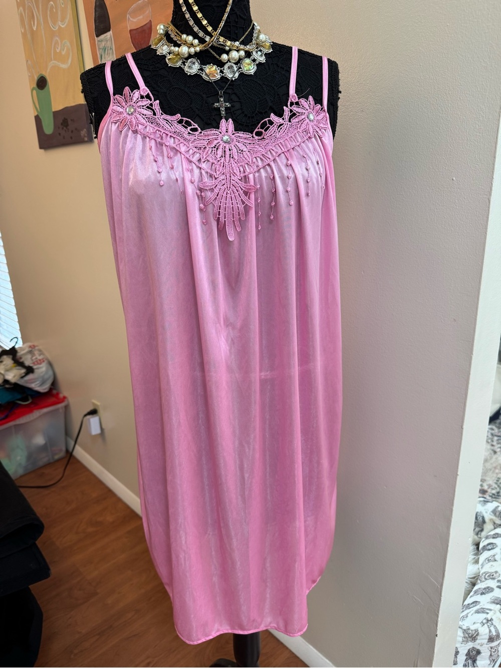 Pink Lace-Trim Satin Nightgown - Women's Intimates
